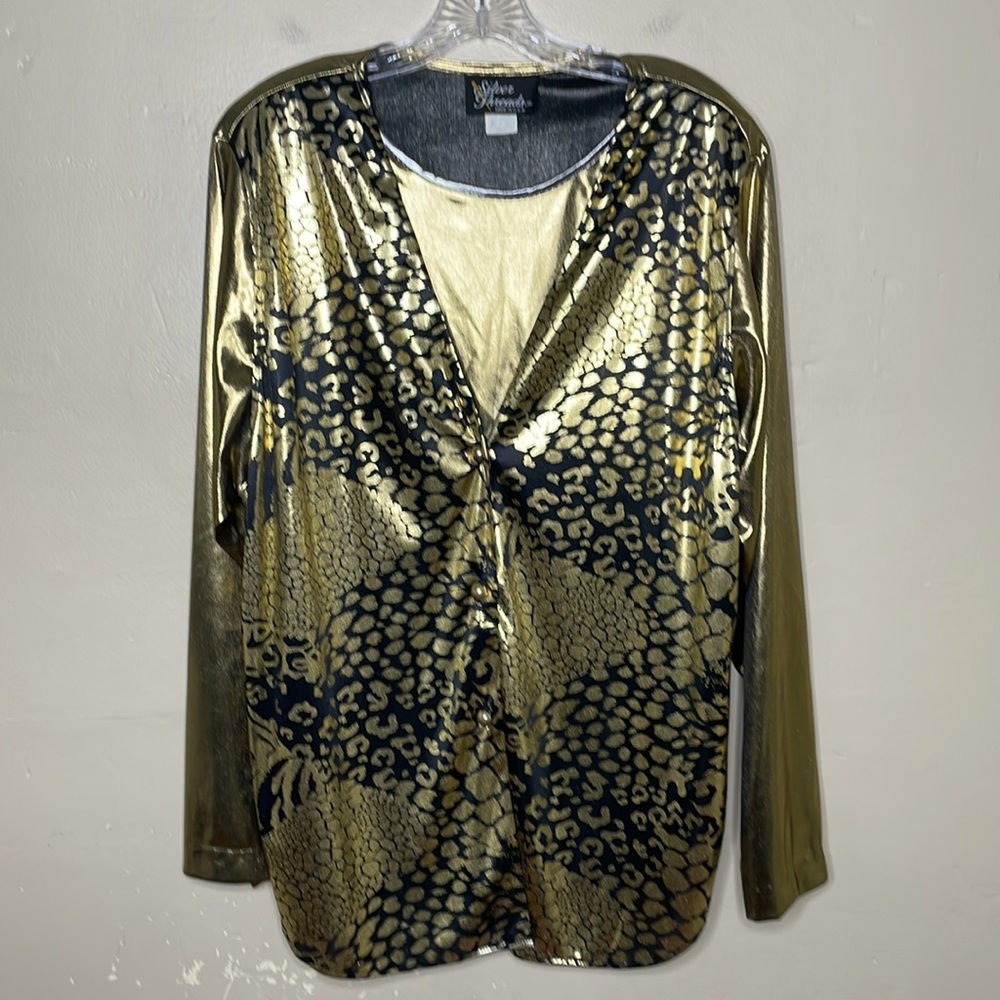 VINTAGE Silver Threads Liquid Gold 80’s Layered Attached Vest Disco Glam Boxy Lg